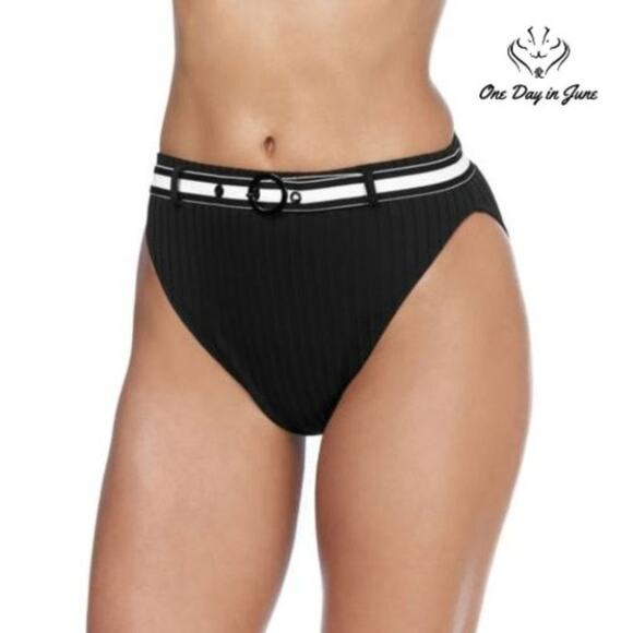 Ambrielle Ribbed High Waist Bikini Bottom Size L - Picture 3 of 4